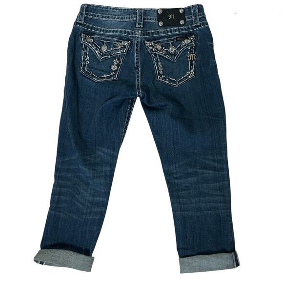 Miss Me Boyfriend‎ Distressed Capri Embellished Jeans Y2K Sz 25W - Picture 3 of 11